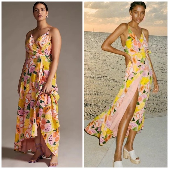 HUTCH Anthropologie Tiered ruffle maxi dress wrap fruit print XL - Picture 1 of 13